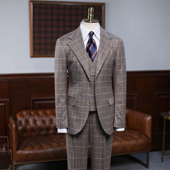 Jocasta Fashion Coffee Plaid 3 Pieces Business Suit For Men_2