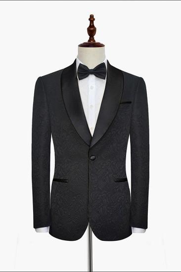 Thaddeus Classic Black Jacquard Wedding Tuxedo for Men |  One Button Wedding Suits With Silk Shawl Lapel_3
