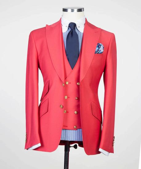Modern Red Three Pieces Peaked Lapel Prom Suits for Men_4