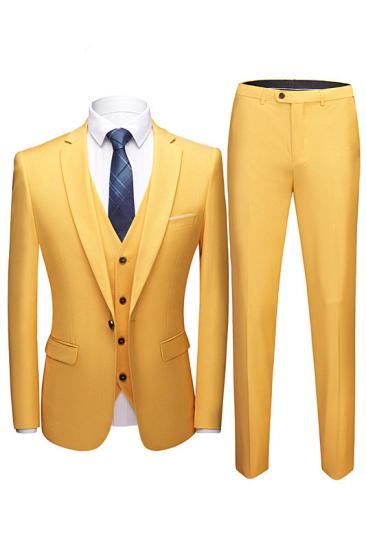 Unique Yellow Notch Collar Three Pieces Slim Fit Suits for Men