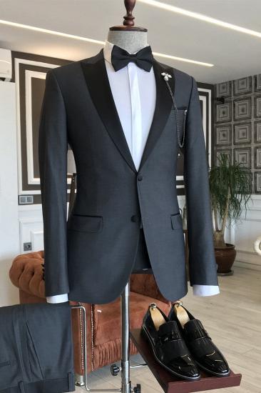 Chloe Traditional Black Peaked Lapel Single Breasted Formal Business Men Suits_1