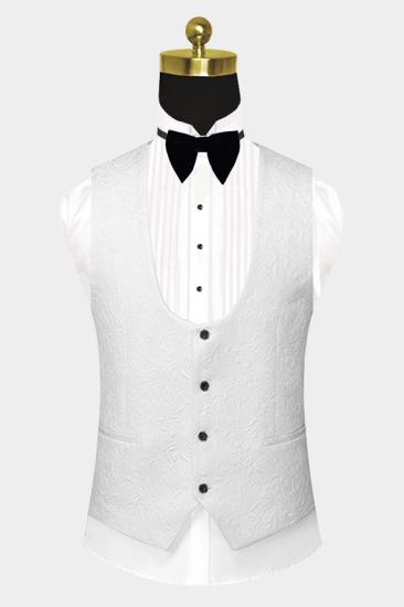 Popular black satin lapel jacquard one button white wedding dress tailcoat_2