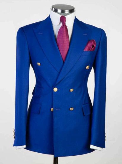 Royal Blue 2ps Peaked Lapel Slim Fit Men Suits | Happnessmall_1