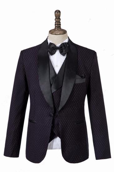 Fashion Black Shawl Lapel Three-Piece Wedding Tuxedo for Men | happnessmall