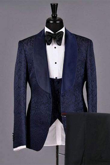 Dark Navy Jacquard Fashion Jacquard Bespoke Wedding Suits for Men