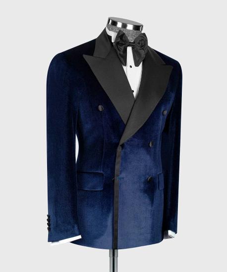 Beckett New Arrival Navy Double Breasted Velvet  Prom Suits With Peaked Lapel_2