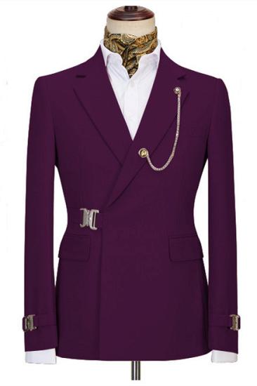 Unique Dark Purple Notch Lapel Men Suits For Business with Buckle