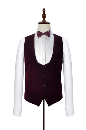 Sullivan Velvet Shawl Collar White Three Piece Wedding Tuxedos with Burgundy Vest_4