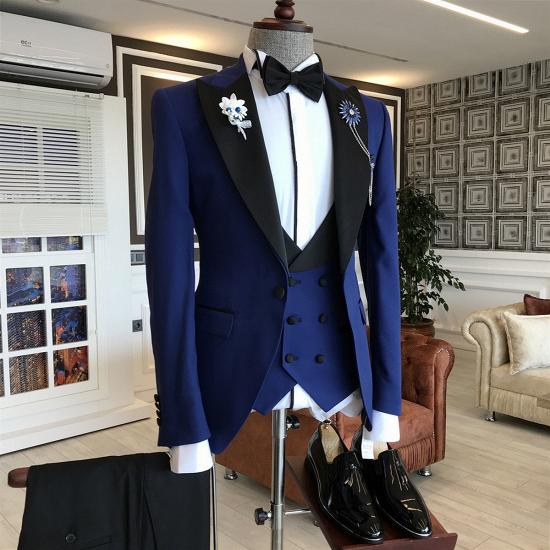 Harper Modern Dark Blue Fashion Peaked Lapel Three-Pieces Men Suits_2