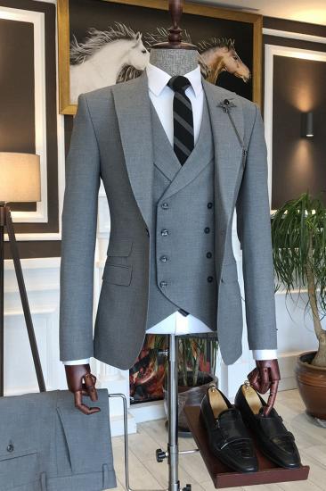 Sophia Handsome Gray 3-pieces Peaked Lapel Men Suits For Business_1