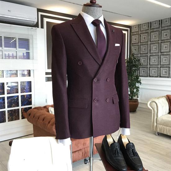 New Arrival Burgundy Double Breasted Bespoke Business Suits For Men_2
