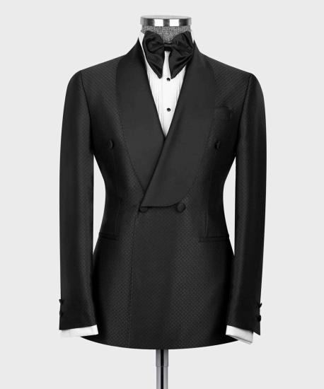 Fashionable and minimalist black shawl lapel double breasted two-piece set for men's suits_3
