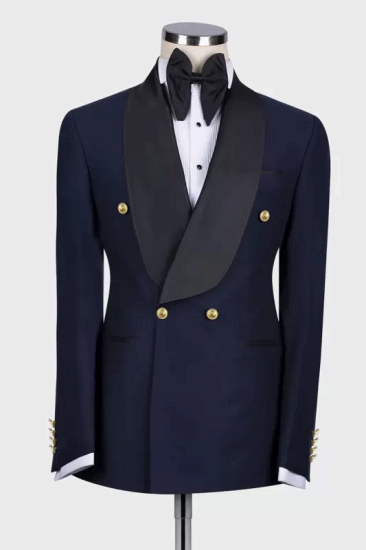 Mercer Stylish Dark Navy Double Breasted Wedding Suits With Shawl Lapel