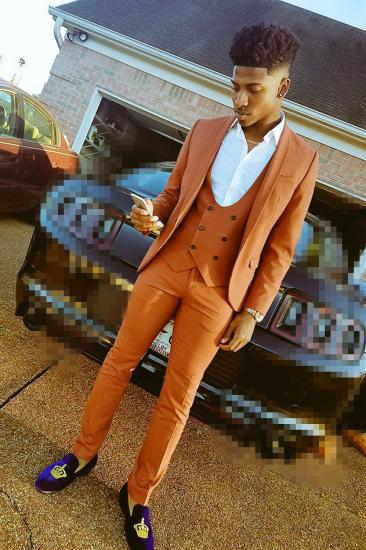 Stylish Orange Shawl Lapel Close Fitting Three Pieces Men Suits | Happnessmall_1