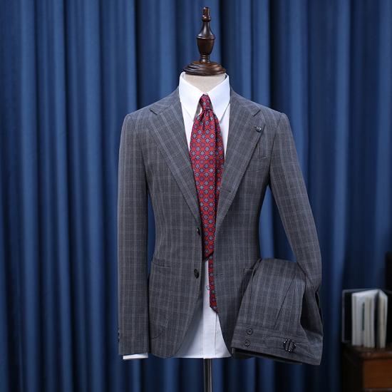 Fenris Fashion Dark Gray Plaid Notched Lapel Slim Fit Bespoke Suit For Business_2