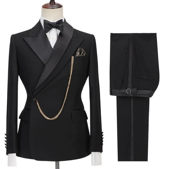 Stylish Black Peaked Lapel Fashion Slim Fit Side One Button  Formal Business Men Suits_3