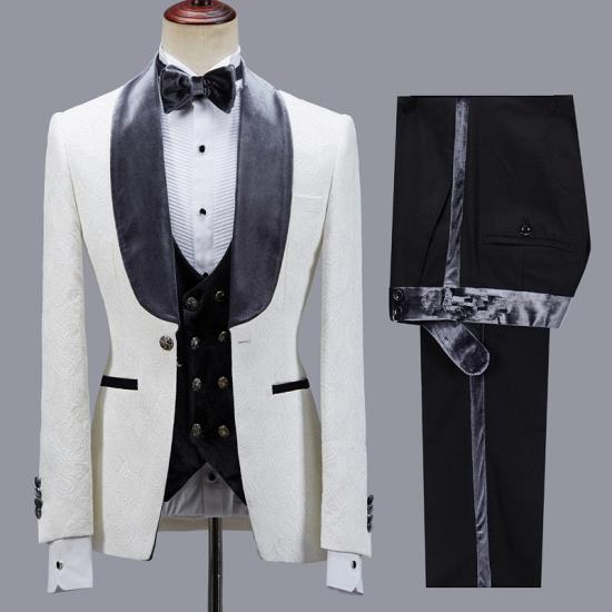Ethan Stylish Slim Fit  Jacquard Wedding Men Suits With Black Shawl Lapel_3
