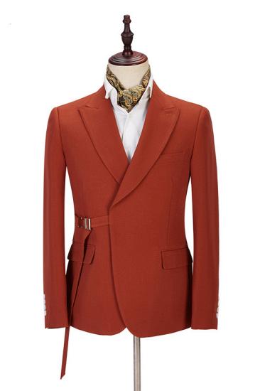 Newest Peaked Lapel Slim Fit Orange Single Breasted Men Suits for prom