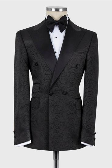 Black Jacquard Peaked Lapel Double Breasted Men Suits | Happnessmall