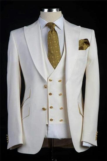 New Arrival White Wedding Groom Suits | Bespoke Gold Buttons Tuxedos for Men 3 Pieces