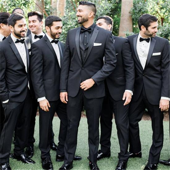 Black Slim Fit One Button Wedding Groomsmen Suit | happnessmall_2