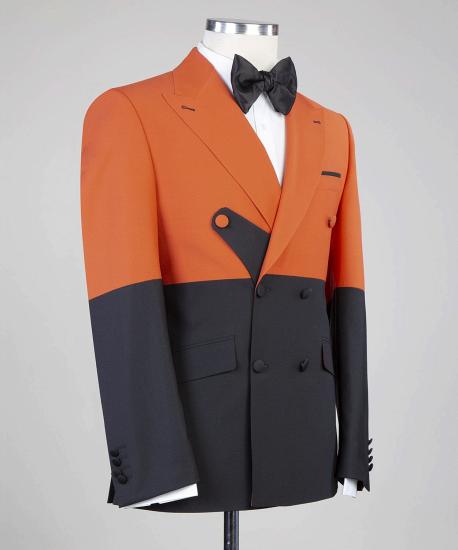 Unique Orange And Black Peaked Lapel Men Suits for Prom_2