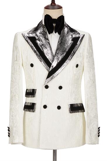 Unique White Jacquard Silver Gray Lapel With Black Border Men'S Wedding Tailcoat