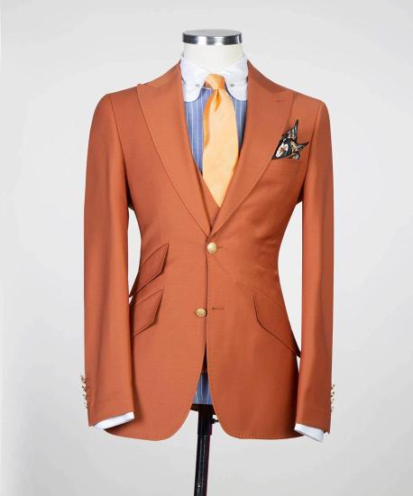 Gentle Orange Peaked Lapel Close Fitting Prom Men Suits_4