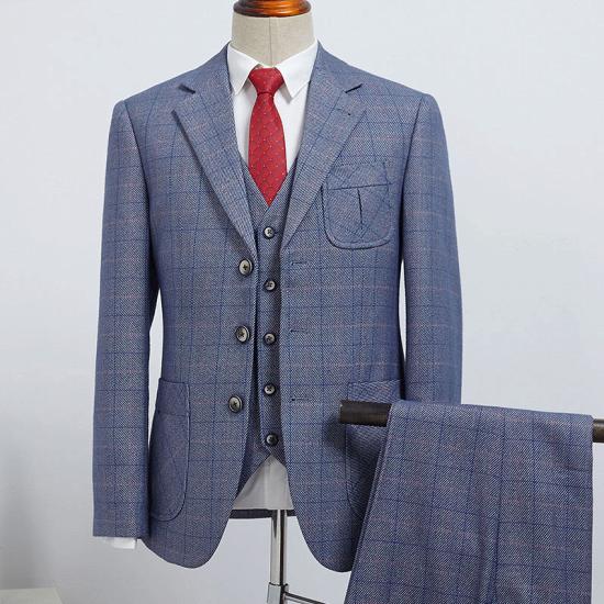 Rachel Popular Dark Gray Plaid 3 Pieces Notched Lapel Formal Menswear_2