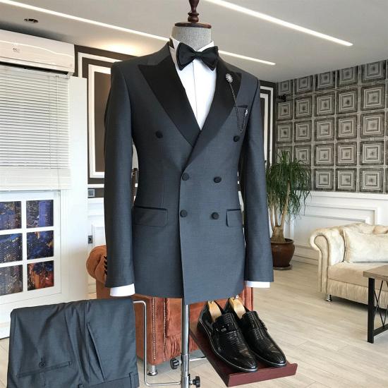 Sophia Classic Black Peaked Lapel Double Breasted Business Men Suits_2