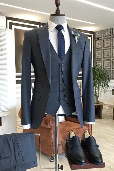 Ioanna Black Slim fit 3-Pieces Peaked Lapel Formal Business Men Suits_1