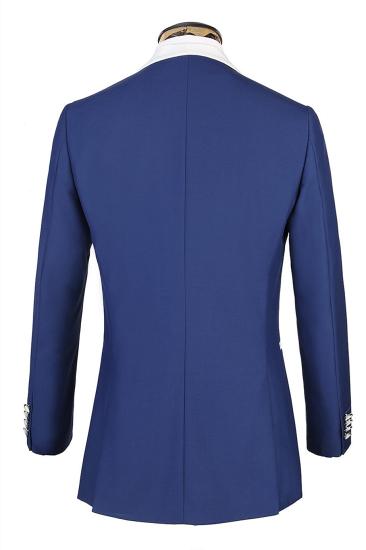 Classical 3 Piece White Lapel Edge Banding Formal Blue Men's Suit For Wedding_2