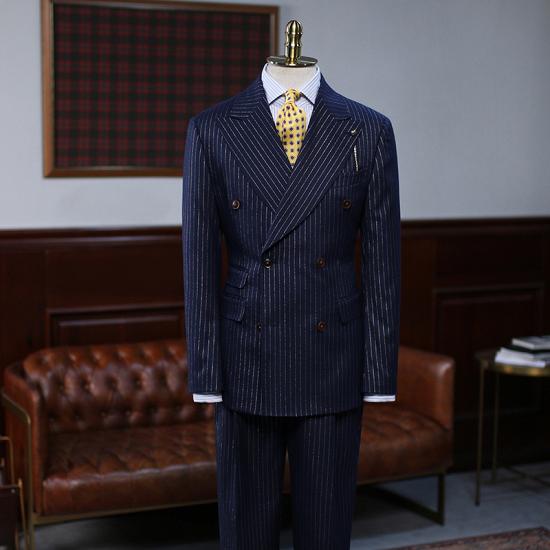 Daniel Trendy Navy Blue Double Breasted Striped Men'S Business Suit_2