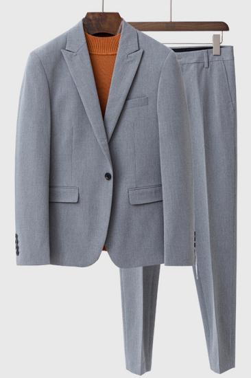 Fashion Gray Loose Peaked Lapel Men Suits | Happnessmall_1