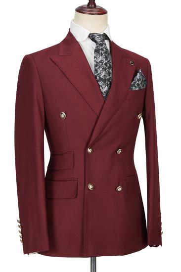 Glamorous Burgundy  Double Breasted Peak Lapel Men's Formal Suit_3