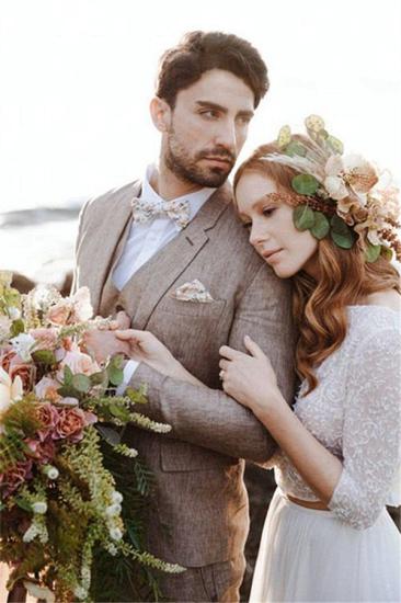 Khaki summer beach linen men's classic suit | comfortable groom's wedding tailcoat 3-piece set_4