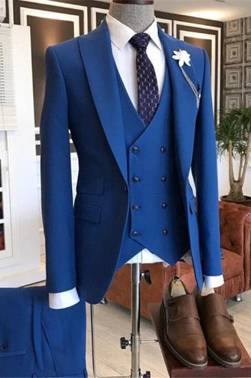 Scarlett Handsome Blue Three-Pieces Men Suits With Peaked Lapel