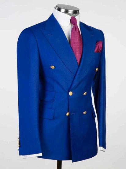 Royal Blue 2ps Peaked Lapel Slim Fit Men Suits | Happnessmall_2