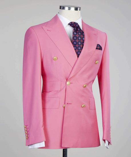 Chic Pink Fashion Double Breasted Peaked Lapel Slim Fit Men Suits_3