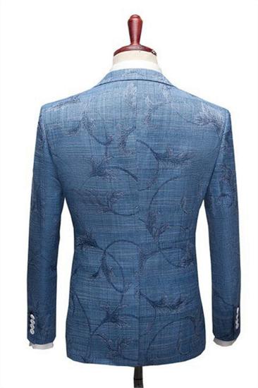 Chic Ocean Blue Wood Business Men Suits | Notched Lapel Print Tuxedo_2