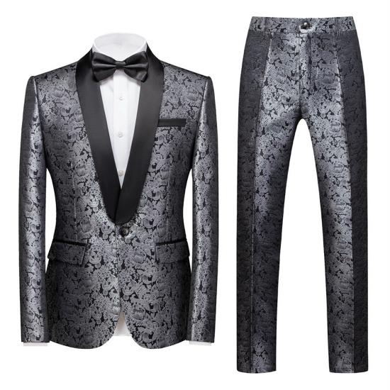 Latest Design Silver Shawl Lapel Stylish One Button Jacquard Weddig Tuxedo for Men_2