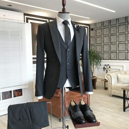 Sophia Traditional Black One Button Three-Pieces Bespoke Business Suits For Men_2