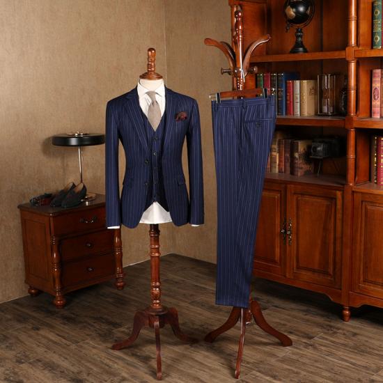 Isadora New Arrival Blue Striped 3 Pieces Slim Fit Formal Menswear_2