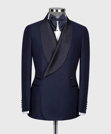 Greyson Handsome Navy Blue Double Breasted Shawl Lapel Two Pieces Men Wedding Suits_2