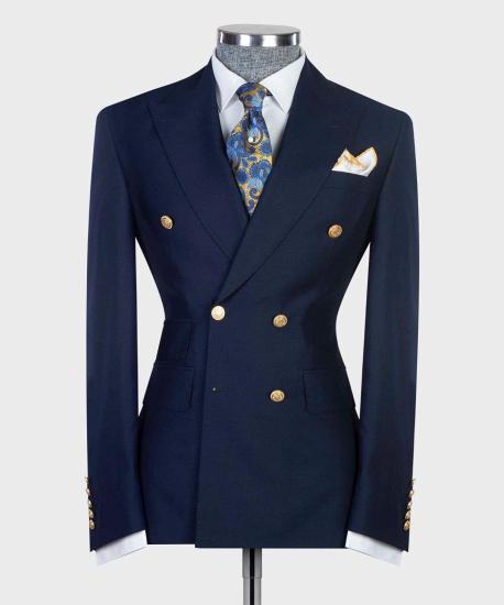 Modern Navy Double Breasted Slim Fit Bespoke Prom Men Suits_4