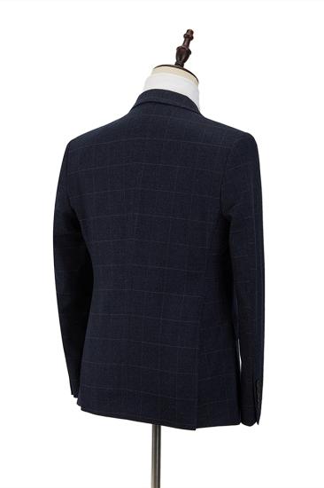 James Dark Navy Plaid Peak Lapel Double Breasted 3 Piece Men's Business Suit_2