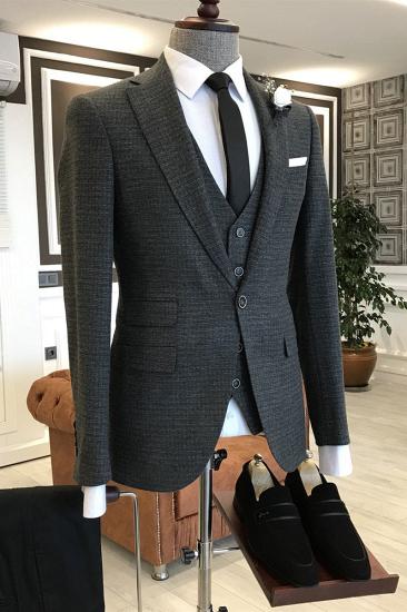 Xenia Black Small Plaid Notched Lapel Slim Fit Business Suits For Men_1