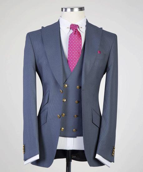 Sterling Newest Grey Three-Pieces Peaked Lapel Men Suits For Business_4