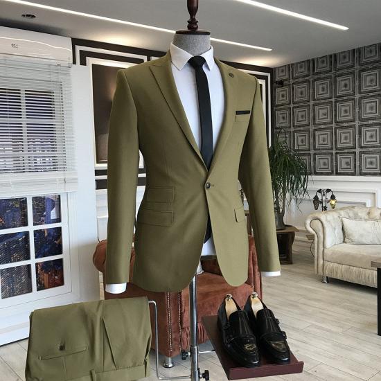 Fashion Green Peaked Lapel Slim Fit Business Men Suits | Happnessmall_2