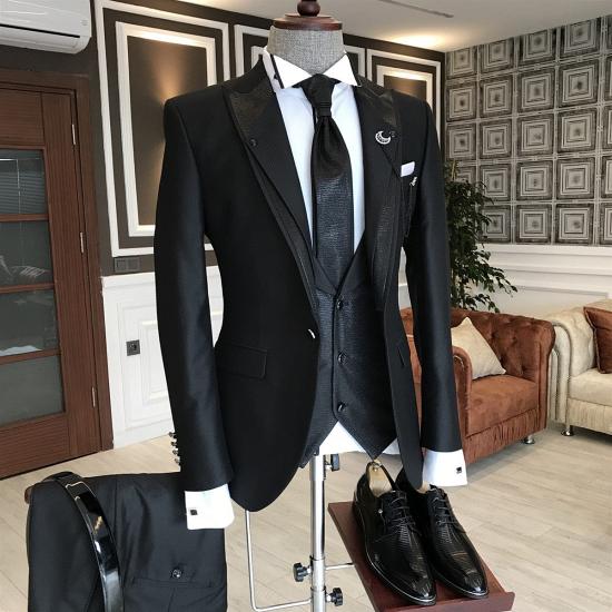 Kostas Classic Best Fitted Black Peaked Lapel One Button Men Suits_2